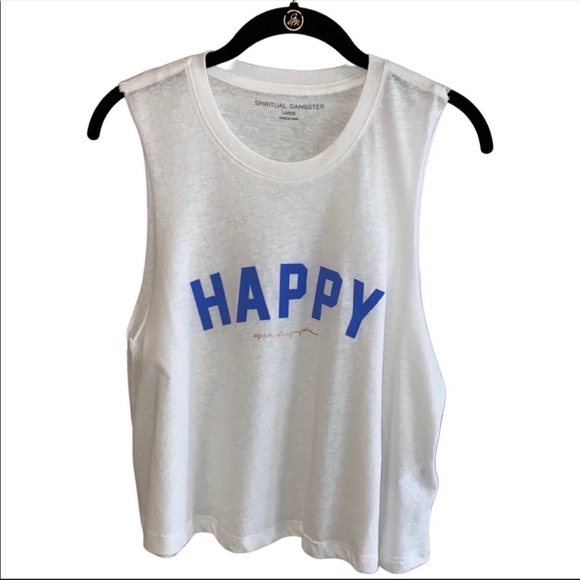 NWT spiritual gangster HAPPY crop tank Large white - Picture 2 of 7